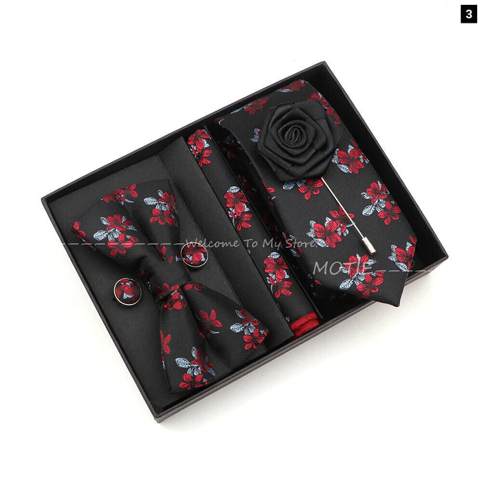 Floral Tie Set Novelty Design With Box For Parties And Business