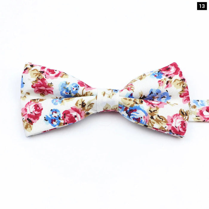 Colourful Floral Bow Ties Fashion Cotton Print For Mens Wedding And Business Suits