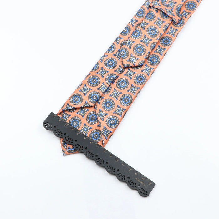 Silk Tie For Men 7.5Cm Soft Novelty Necktie In Blue Green And Orange Dot And Floral Design For Weddings And Business Gift Idea