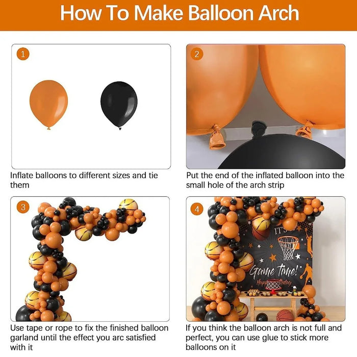 136Pcs Basketball Balloon Set Orange Black Balloon Chain Basketball Set Boys Birthday Party Sports Themed Balloon Supplies