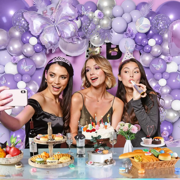 159Pcs Purple Butterfly Balloon Arched Wreath Set For Bathing Brides Wedding Shower Birthday Party Gender Reveal Decoration