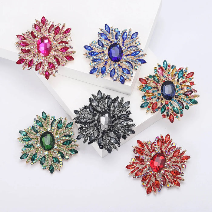 Luxury Women Brooch Sparkling Glass Big Flowers Pin In 6