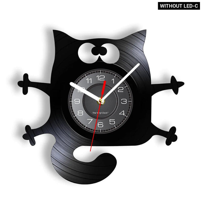 Whimsical Cat Vinyl Record Wall Clock