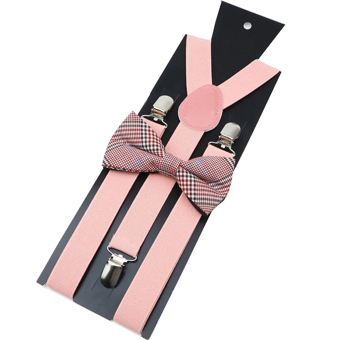 Cotton Plaid Bowtie Suspenders Set For Weddings