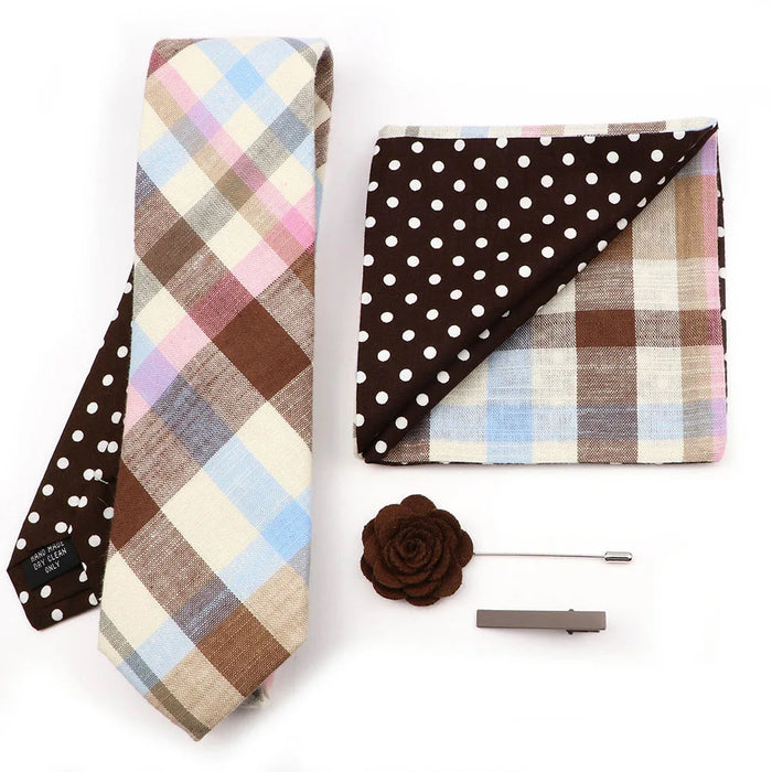 Floral Plaid Cotton Tie Set For Parties And Daily Wear