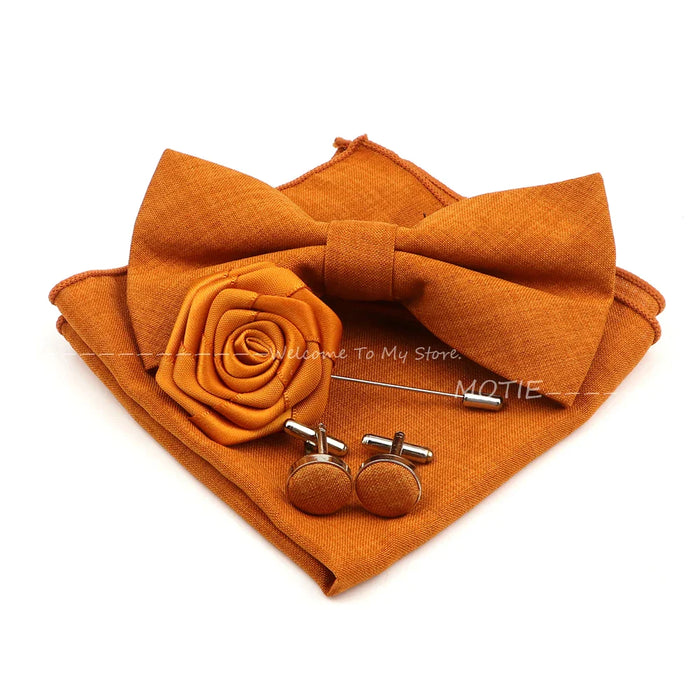 Design Cotton Handkerchief Set Adult And Kids Butterfly Bowtie Cufflink Brooch Party Suit Accessories