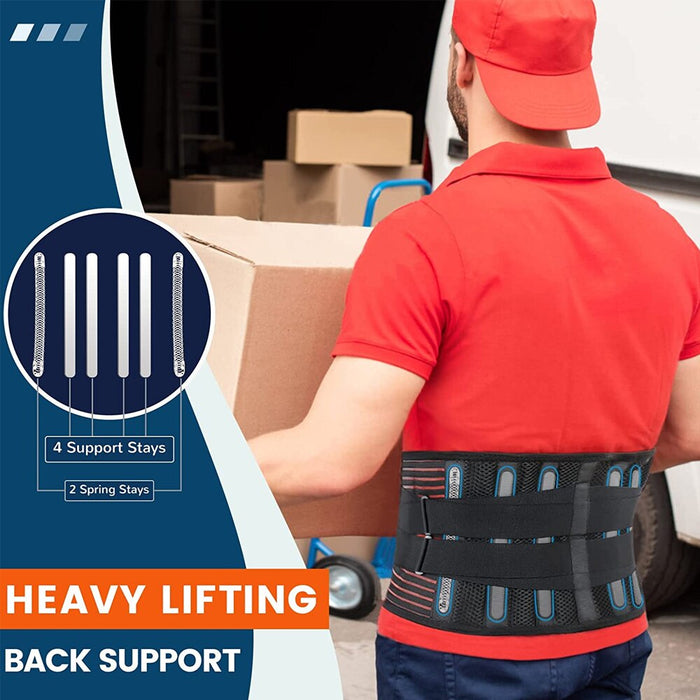 Breathable Lumbar Back Waist Support Belt With 6 Stays for Heavy Lifting Lower Back Pain Relief