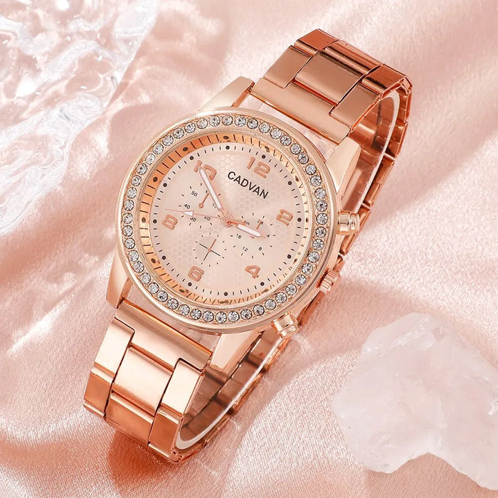 6Pcs Set Women Rose Gold Luxury Quartz Watch Rhinestone Fashion Wristwatch Casual Ladies Watches Bracelet Set Clock