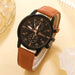 Men Watch Bracelet Set Fashion Business Brown Leather