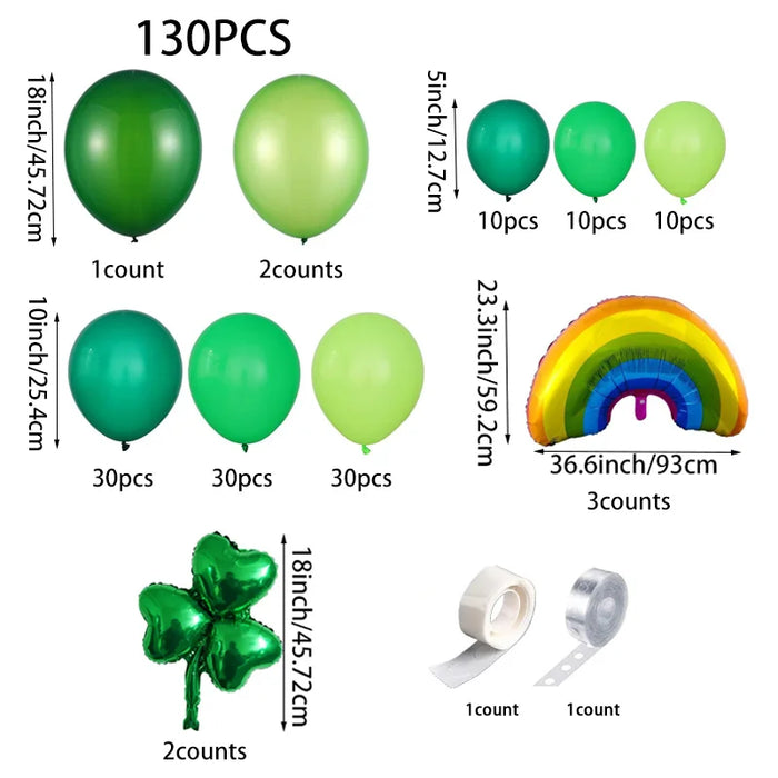 130 St. Patrick'S Day Balloon Arch Garland Set Green Balloon Lucky Clover Happy St. Patrick'S Day Irish Holiday Decorations