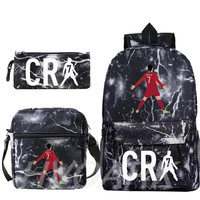 Unisex 3Pcs Football Cr7 3D Print Kids School Bag