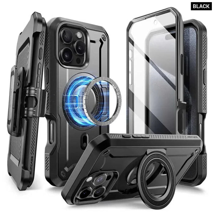 For Iphone 16 Pro 6.3“ Ub Pro Mag Full Body Rugged Phone Case With Built-In Screen Protector Belt-Clip