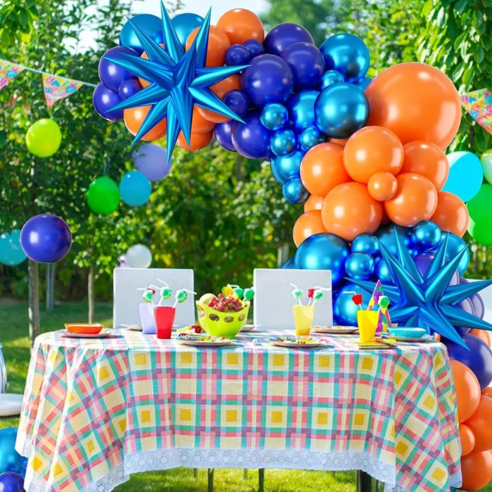 130Pcs Blue Orange Balloon Arch Set Suitable For Outer Space Theme Birthday Party Graduation Decoration Daily Decoration