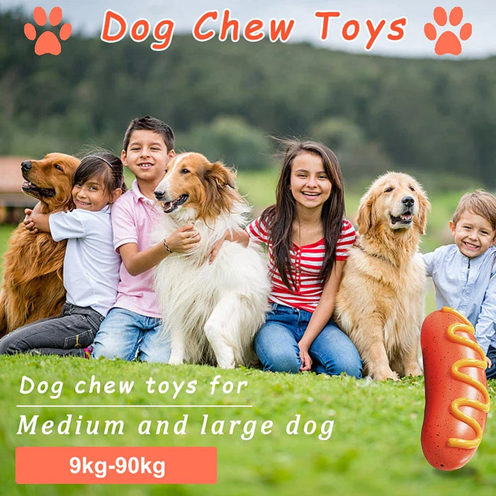 Tough Rubber Dog Chew Toy Squeaky Grilled Sausage Design