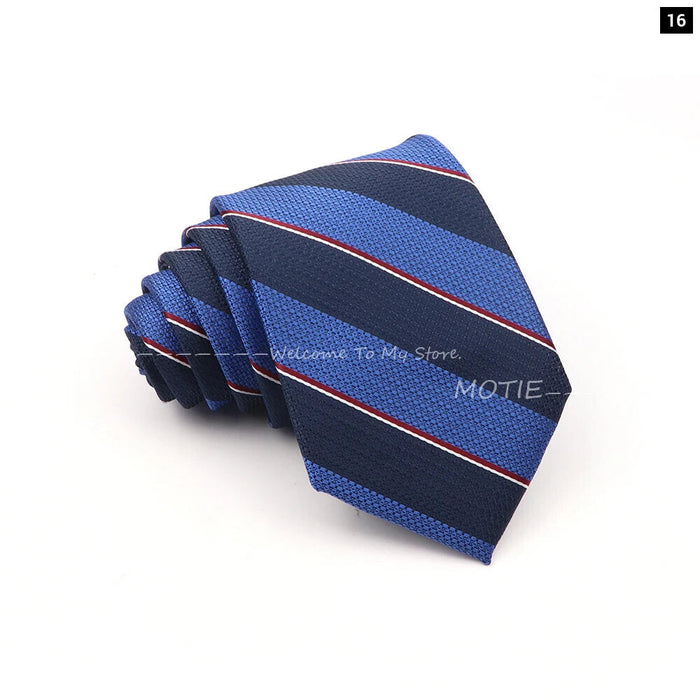 Deep Blue Striped Polyester Neckties For Business Weddings And Daily Wear