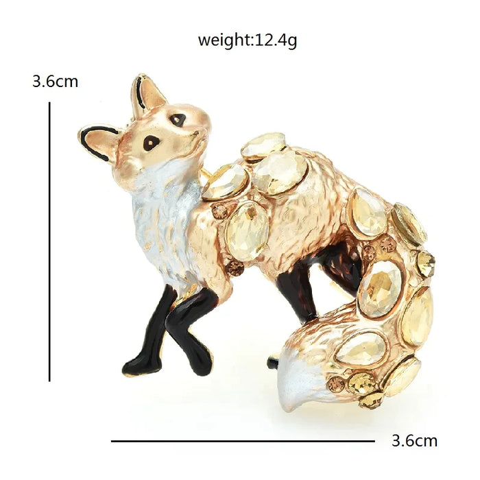 Enamel Crystal Fox Brooch Animal Pin