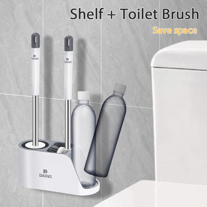 2 In 1 Wall-Mounted Soft Bristle And Silicone Toilet Brush Set