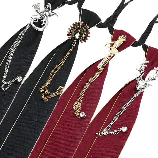 2-pc Ribbon Brooch Tie Set For Men And Women