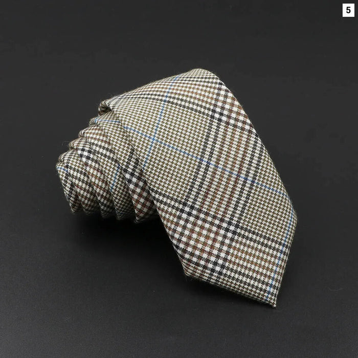 Handmade 6cm Skinny Ties For Men Striped Plaid Cotton Black