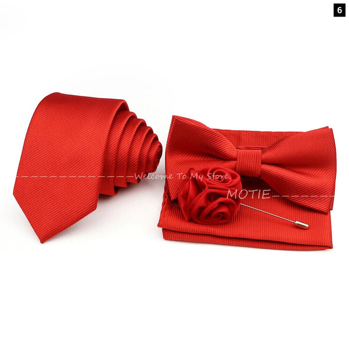 Tie Set Solid Colour Bowtie Handkerchief Brooch Cufflink For Business Weddings And Gifts