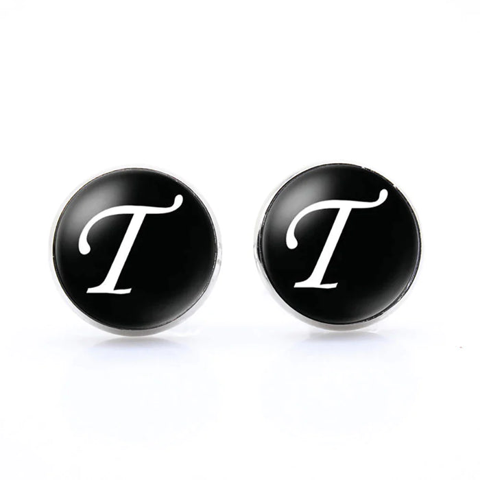 Classic Black Cufflinks For Groom Business 26 Letters Initials Gift