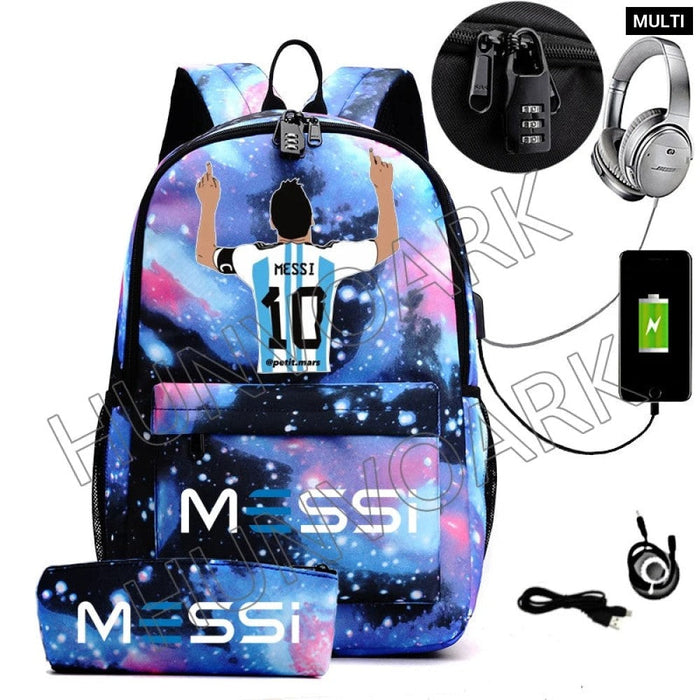 Unisex Messi Casual Computer 15.6 Inch Laptop Light Anti Theft School Bag 2Pcs