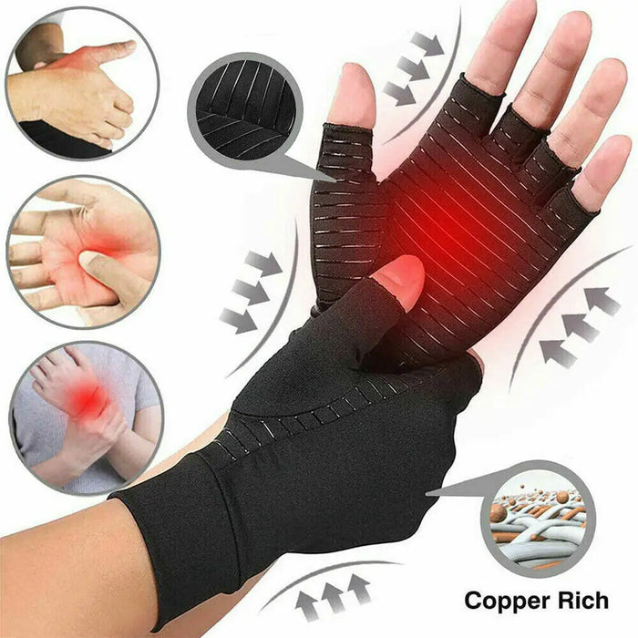 1 Pair Copper Compression Fingerless Gloves For Relieving Carpal Tunnel Aches