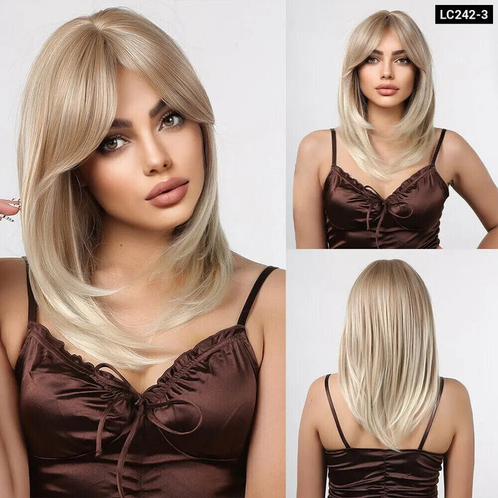 Brown Blonde Ombre Short Bob Wig With Bangs