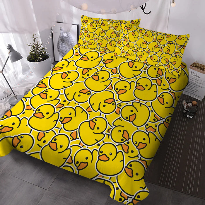 3 Piece Yellow Duck Design Bedding Set Duvet Cover With 2 Pillow Shams