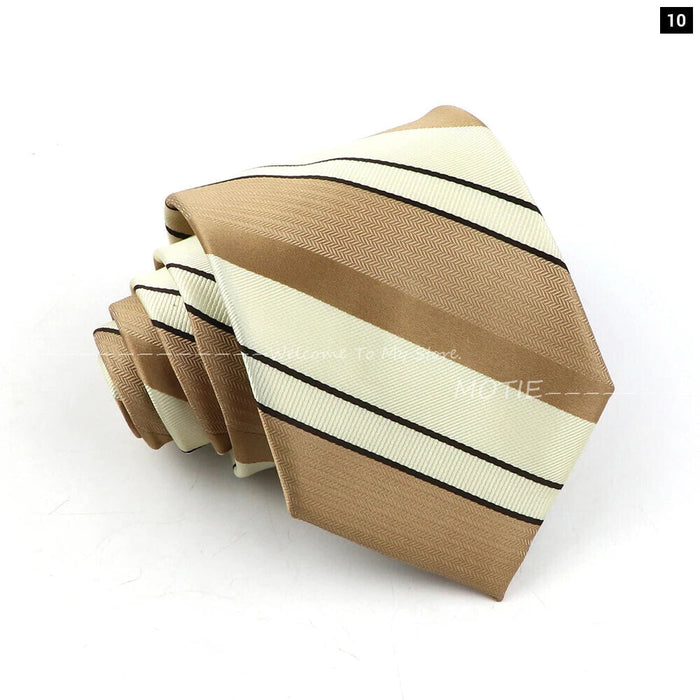 Brown Striped Mens Necktie For Weddings Parties And Daily Wear