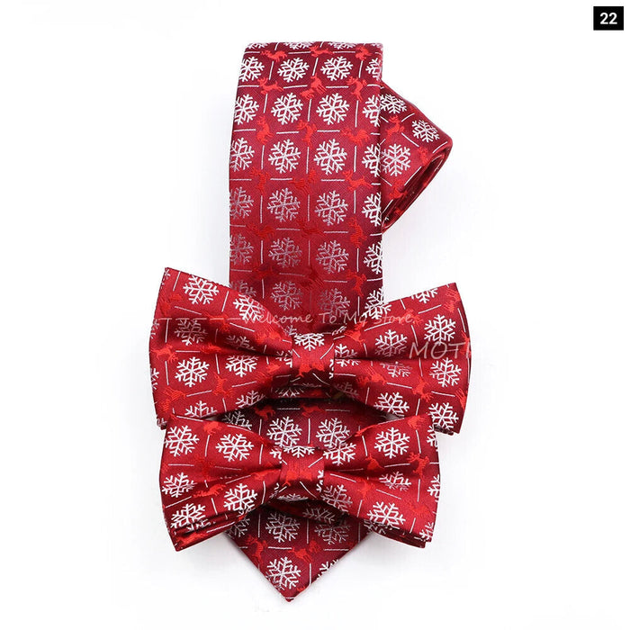 Christmas Tie Set Red Snowflake Pattern Parent-Child Polyester Gift Accessory