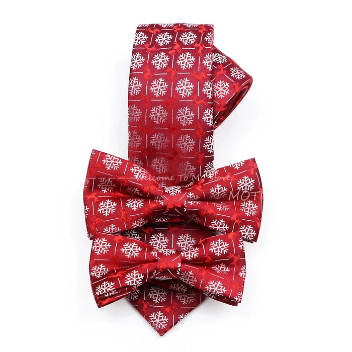 Christmas Tie Set Red Snowflake Pattern Parent-Child Polyester Gift Accessory