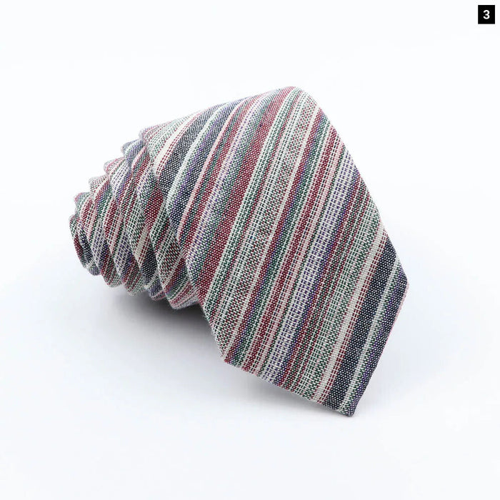 Handmade Mens Striped Ties 6Cm Linen Skinny Neck Tie Red Green Blue Casual Gift