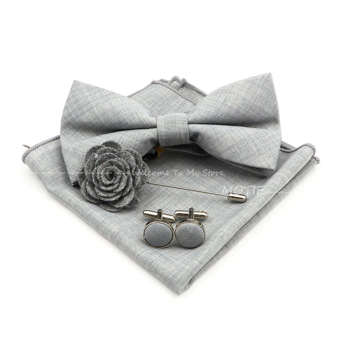 Design Cotton Handkerchief Set Adult And Kids Butterfly Bowtie Cufflink Brooch Party Suit Accessories