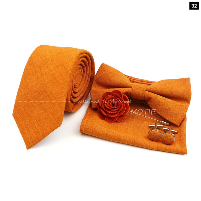 27 Colour Tie Set Classic Cotton Pocket Square Cufflink And Bowtie For Mens Wedding Party Accessories