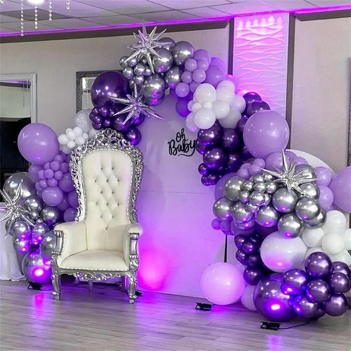133Pcs Dark Purple Balloon Arch Set Lilac And Metallic Purple Silver Moon Suitable For Outdoor Decoration On Ramadan Anniversary
