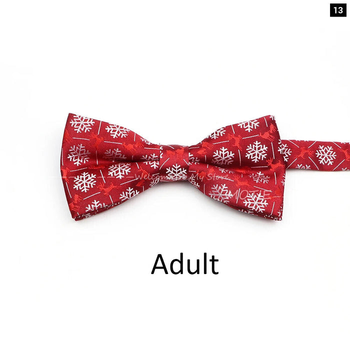 Christmas Bowtie Set Red Snowflake Pattern Parent-Child Matching Polyester Festive Accessory