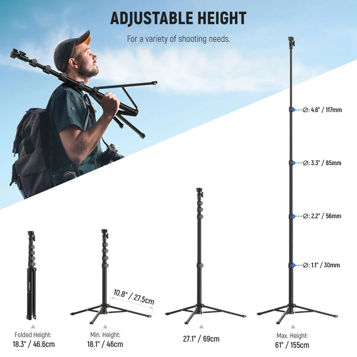 Telescopic Cellphone Tripod & Selfie Stick 18.3 61 Adjustable Stand For Iphone & Smartphone