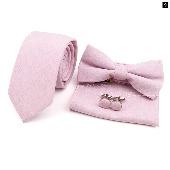 27 Colour Tie Set Classic Cotton Pocket Square Cufflink And Bowtie For Mens Wedding Party Accessories