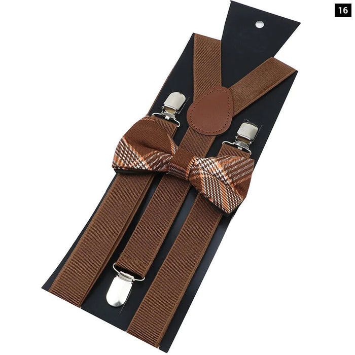 Cotton Plaid Bowtie Suspenders Set For Weddings