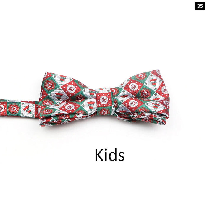 Christmas Bowtie Set Red Snowflake Pattern Parent-Child Matching Polyester Festive Accessory