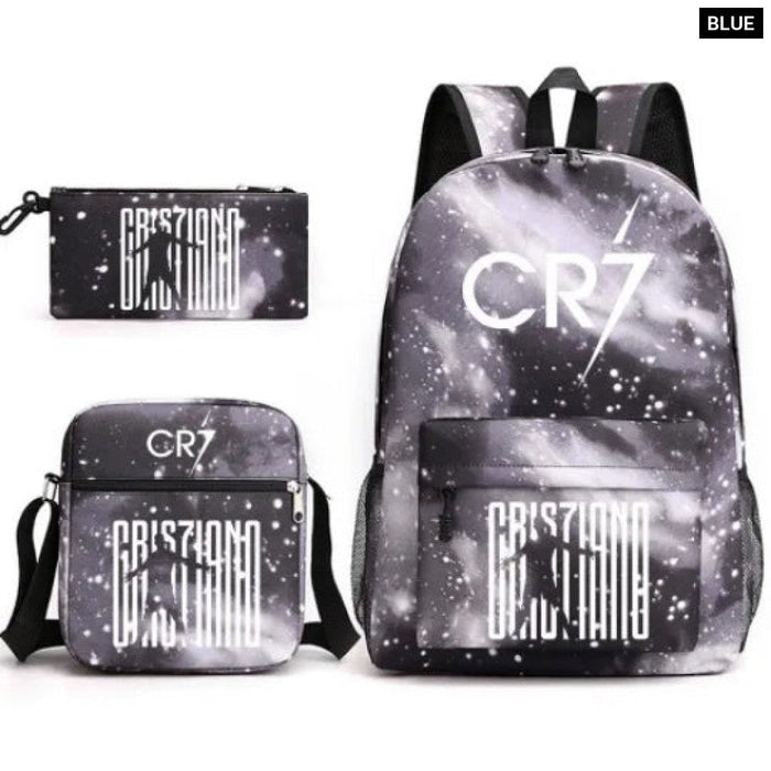 Unisex 3Pcs Football Cr7 3D Print Kids School Bag