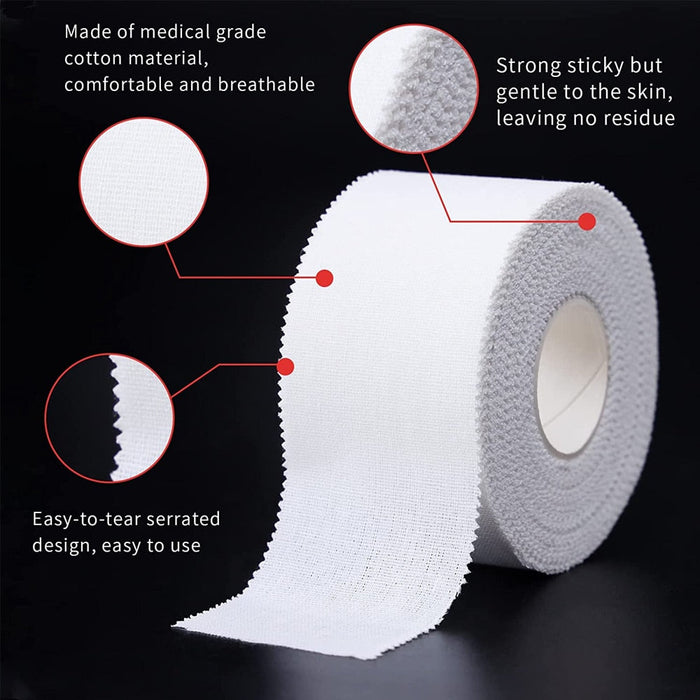 1 Roll White Cotton Non Sticky Residue Easy To Tear Athletic Tape For Injury Strain Knee Wrist