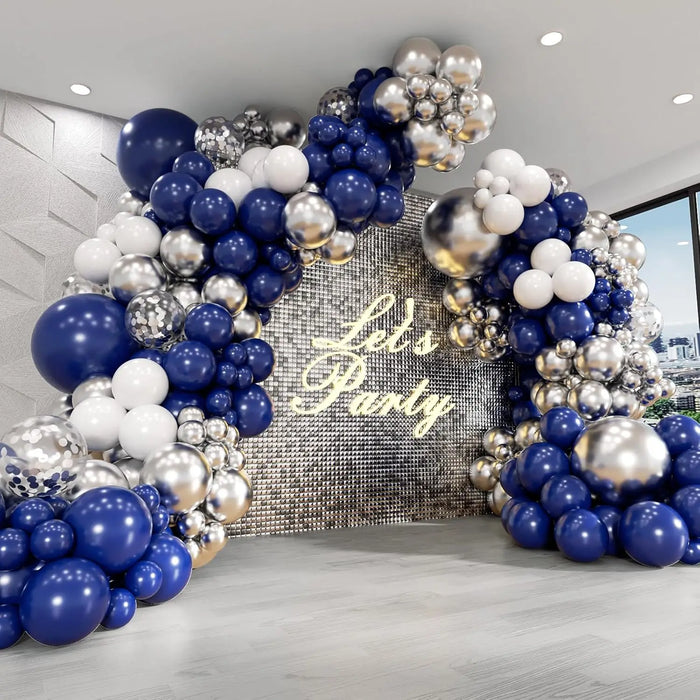 Balloon Garland Arch Kit Royal Blue Metallic Silver White Balloons For Birthday Wedding Graduation Party Decoration