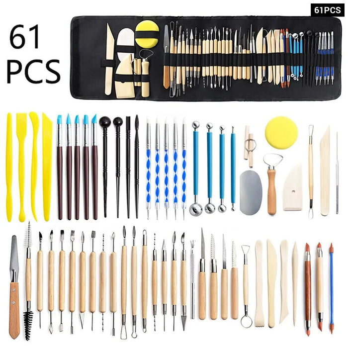 61 Piece Pottery Clay Tool Set For Sculpting Smoothing And Carving