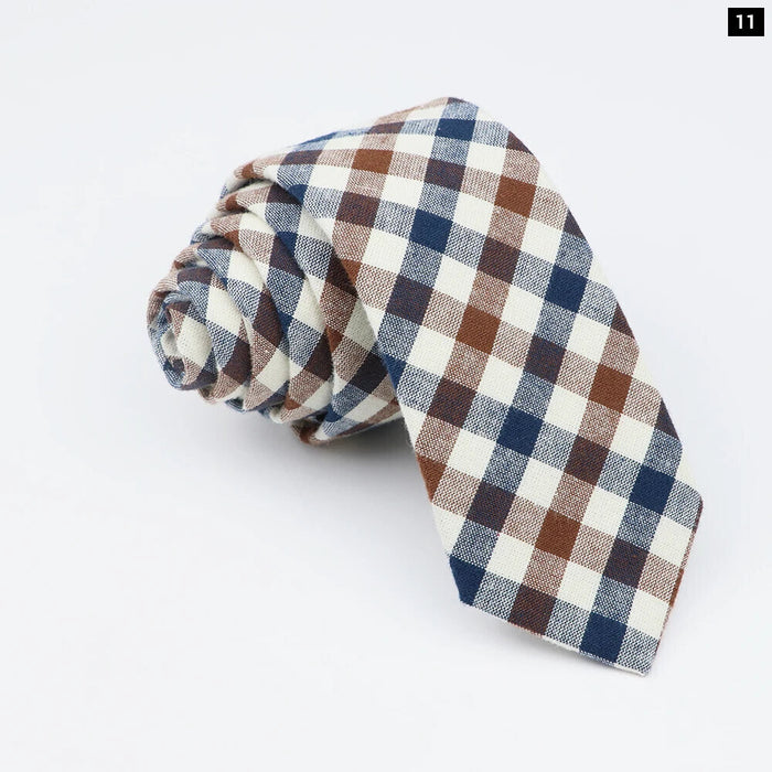 Mens Soft Cotton Striped Plaid Tie Blue Pink Business Wedding Accessory