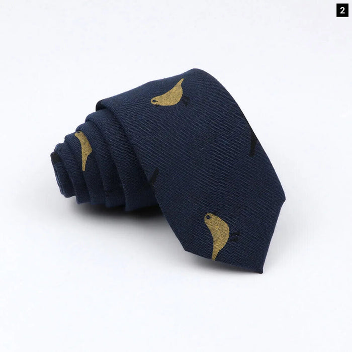 Handmade 6Cm Mens Ties Classic Cotton Necktie For Weddings And Casual Wear Bird And Flower Print Gift