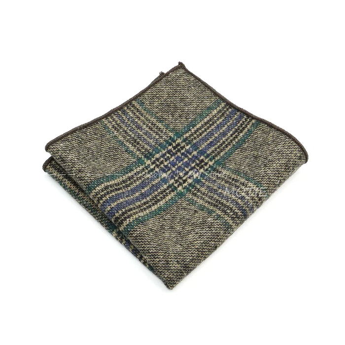 Classic Plaid Striped Pocket Square Mens Wool Handkerchief In Brown Grey For Weddings And Gifts