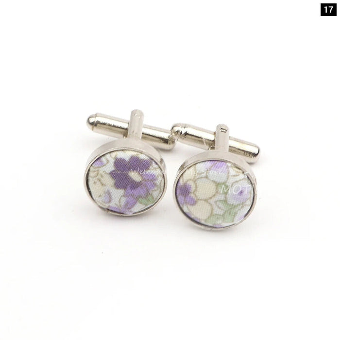 Floral Pattern Cufflinks Mens Classic White Metal Accessory