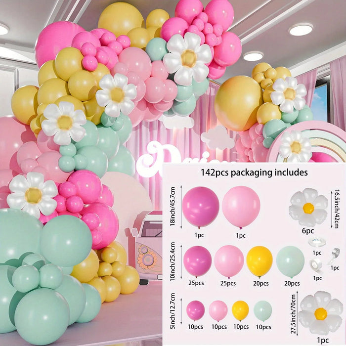 142Pcs Daisy Balloon Wreath Set-Suitable For Birthday Parties Graduation Ceremonies Theme Events Anniversary Celebrations Etc